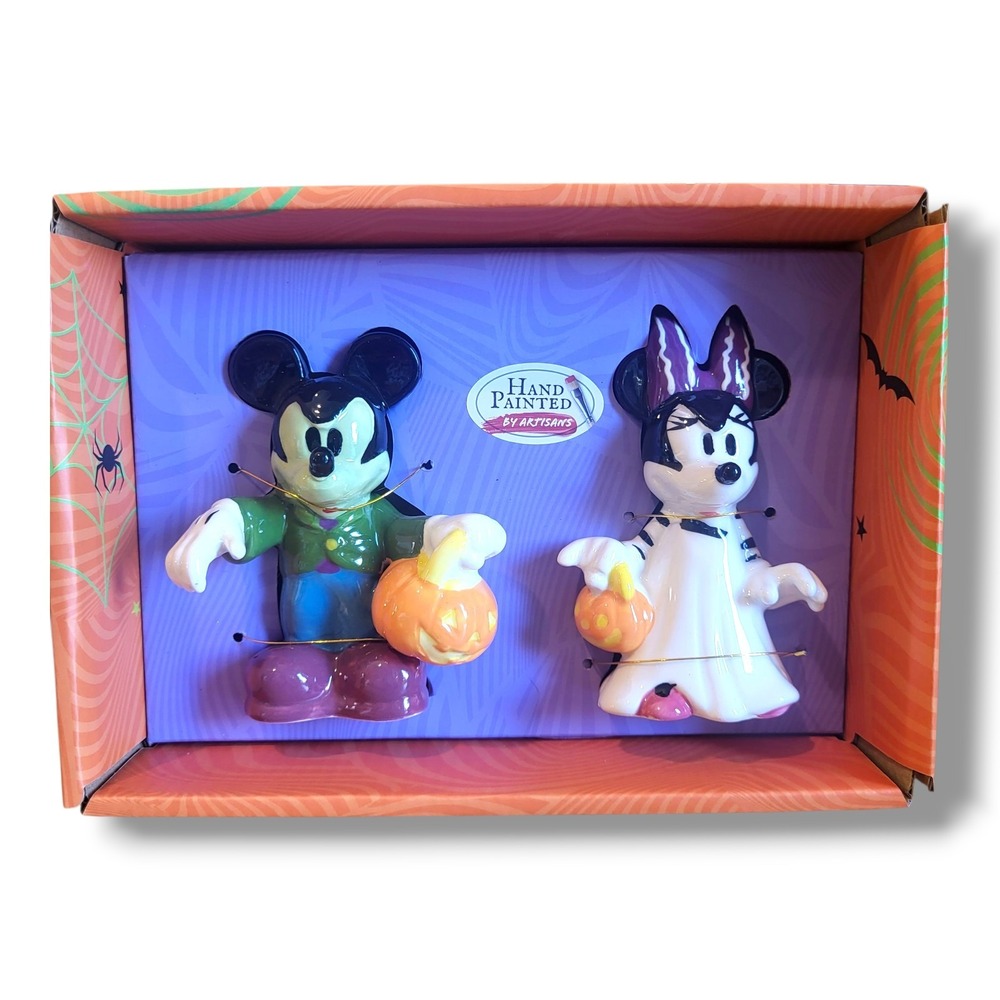 Disney Mickey Minnie Mouse Frankenstein Bride Halloween Ceramic Salt Pepper Set